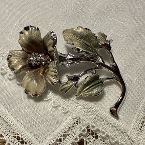 Elegant Silver and Gold Floral Brooch